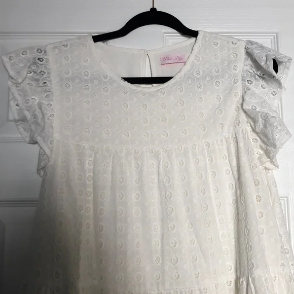 White eyelet pink lily dress - Picture 2 of 7